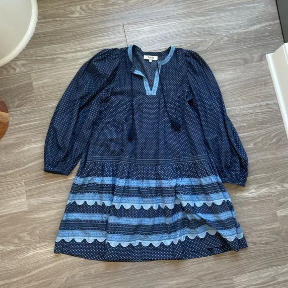 Sea New York Palmer Tunic Dress Sz S EUC Blue Long Sleeve 100% Cotton - Picture 5 of 15